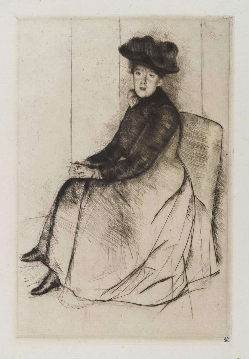 Reflexão, c.1890 (ponto de seca em papel colocado de cor verde) de Mary Cassatt
