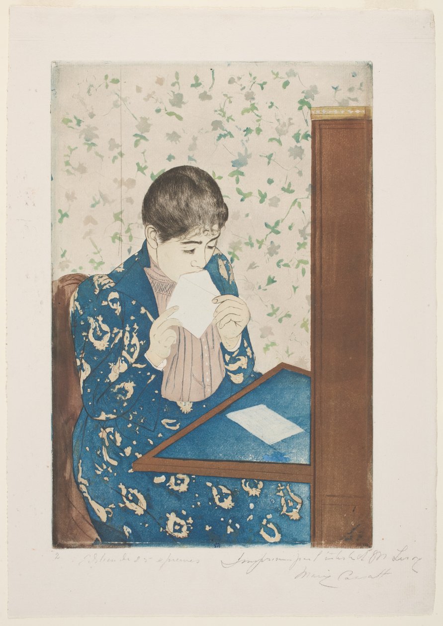 A carta, 1890-91 (drypoint & aquatint no papel) de Mary Cassatt