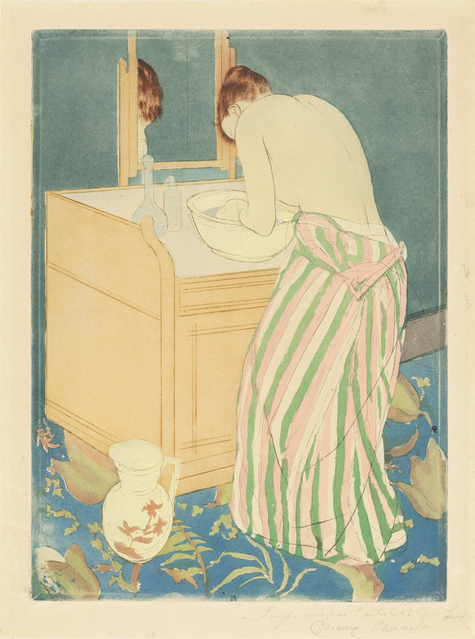 Mulher tomando banho, 1890-1 (cor drypoint e aquatint em papel pesado) de Mary Cassatt