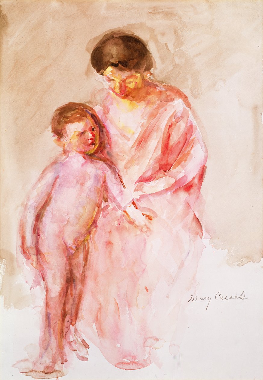 Mulher, com, um, menino nu, em, dela, lado, (wc, ligado, paper) de Mary Cassatt