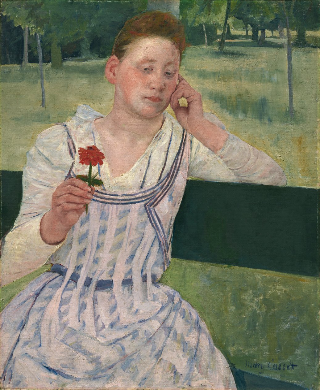 Mulher, vermelho, zinnia, 1891 de Mary Cassatt