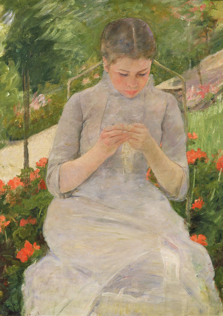 Mulher nova que Sewing no jardim, c.1880-82 de Mary Cassatt
