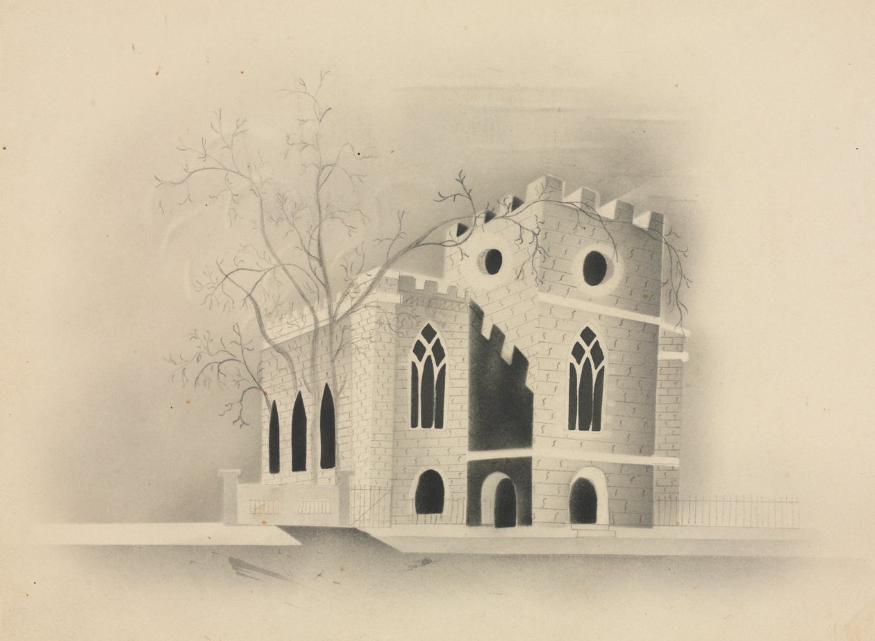 Uma igreja gótica ao luar, 1840. de Mary Altha Nims