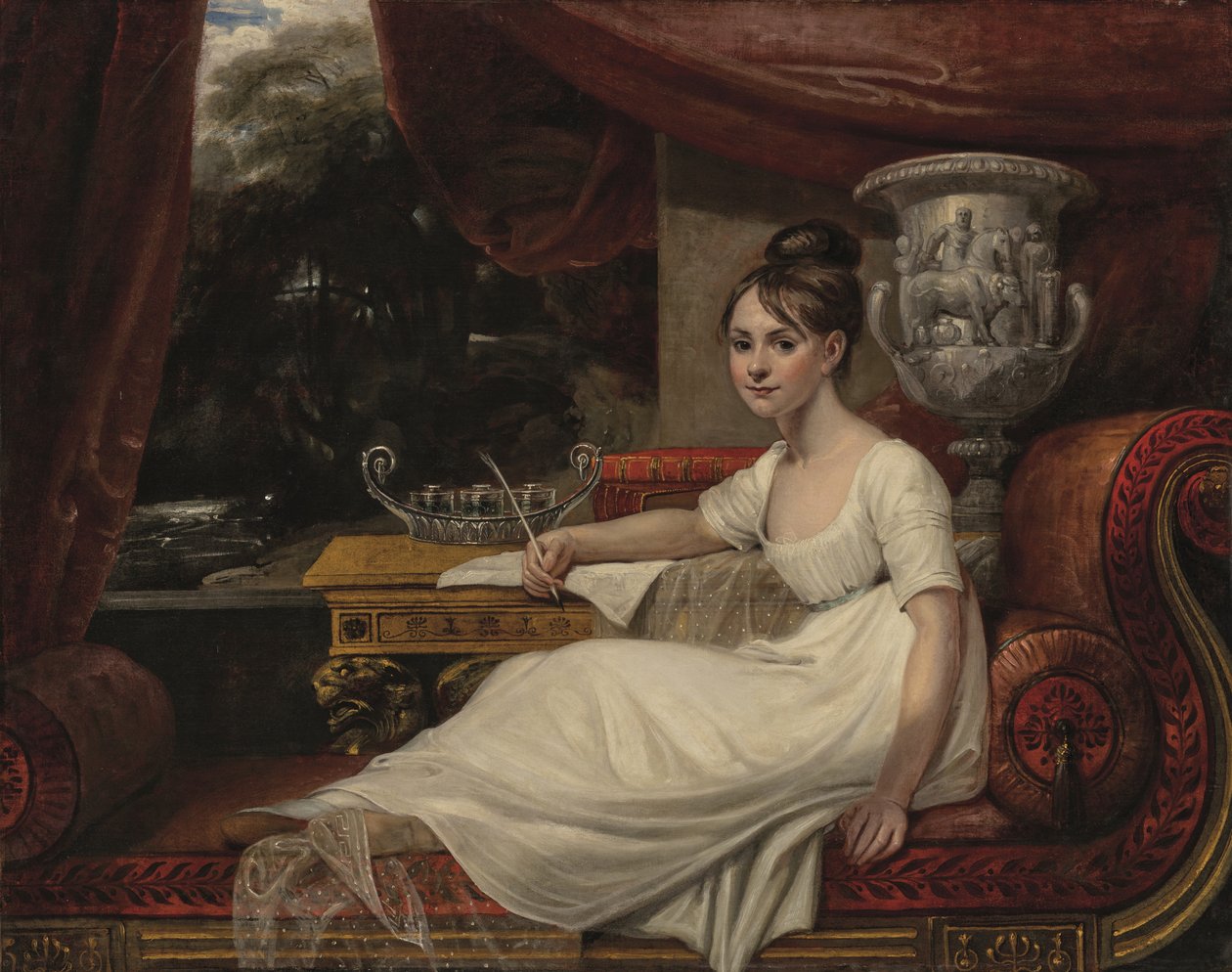 Retrato de Eleanor Anne Porden, Lady Franklin (1795-1825), numa chaise longue (óleo sobre tela) de Mary Ann Flaxman
