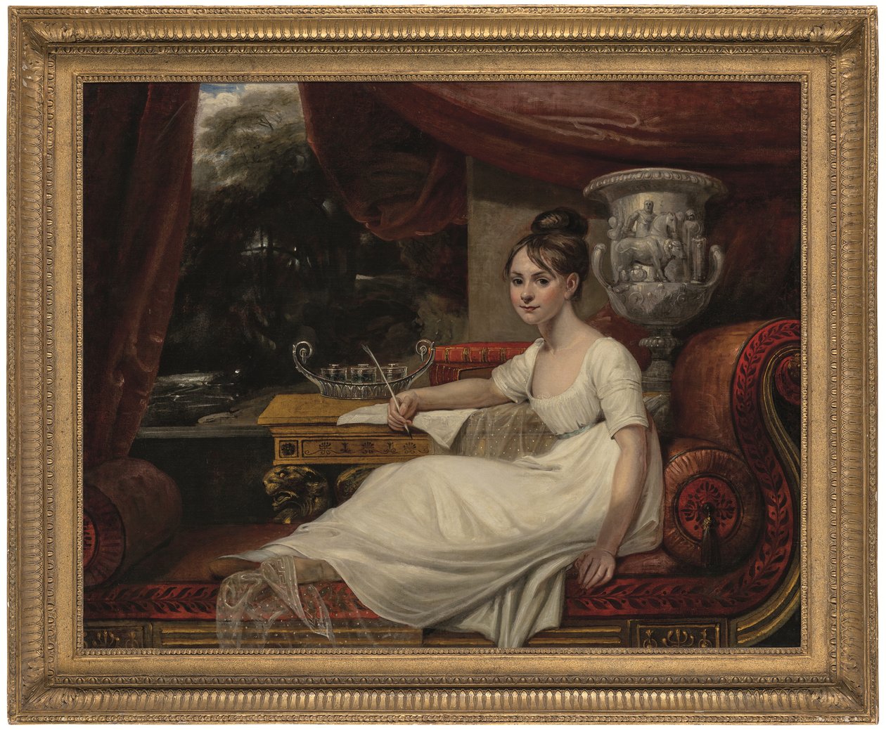 Retrato de Eleanor Anne Porden, Lady Franklin (1795-1825), numa chaise longue (óleo sobre tela) de Mary Ann Flaxman
