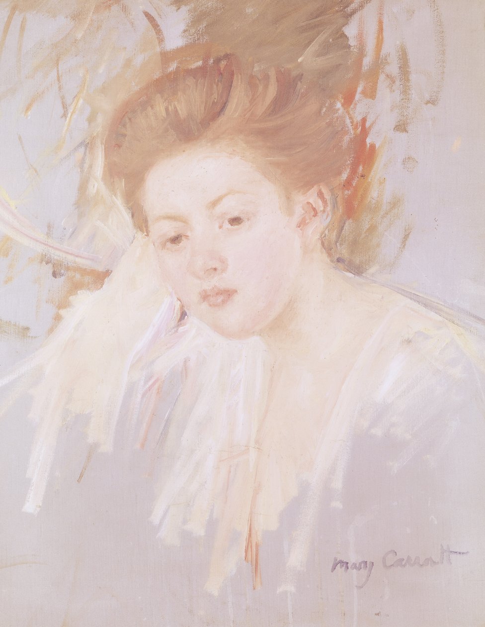 Cabeça de uma jovem garota (pastel em papel) de Mary Cassatt
