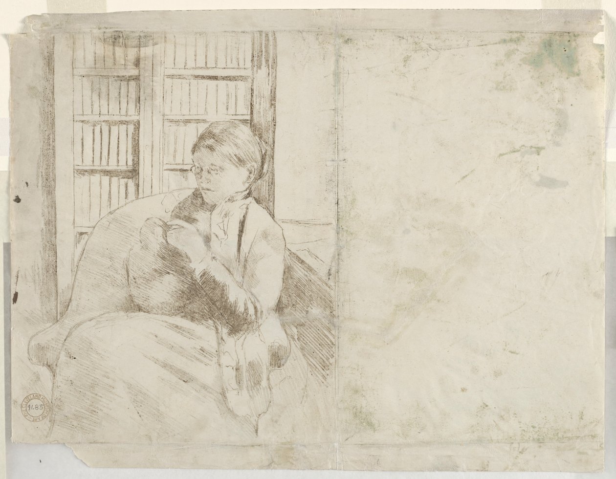 Tricô na Biblioteca verso, c. 1881 de Mary Cassatt
