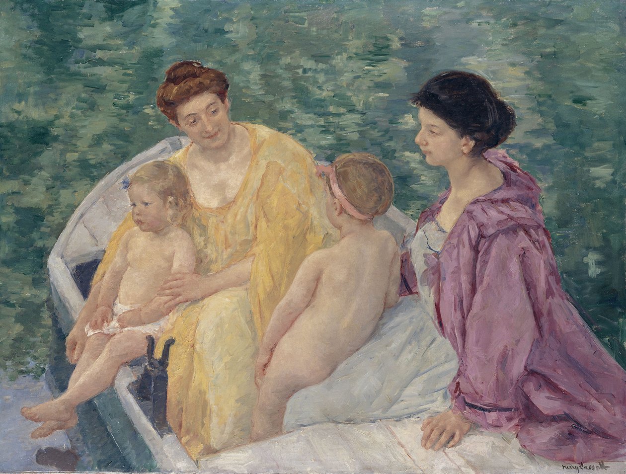 Le Bain Duas mães e seus filhos em um barco de Mary Cassatt