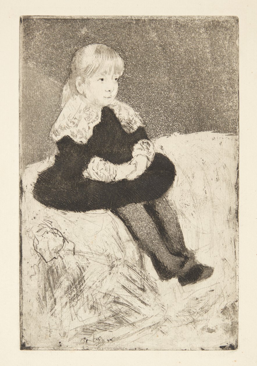 Mademoiselle Luguet sentada em um sofá de Mary Cassatt