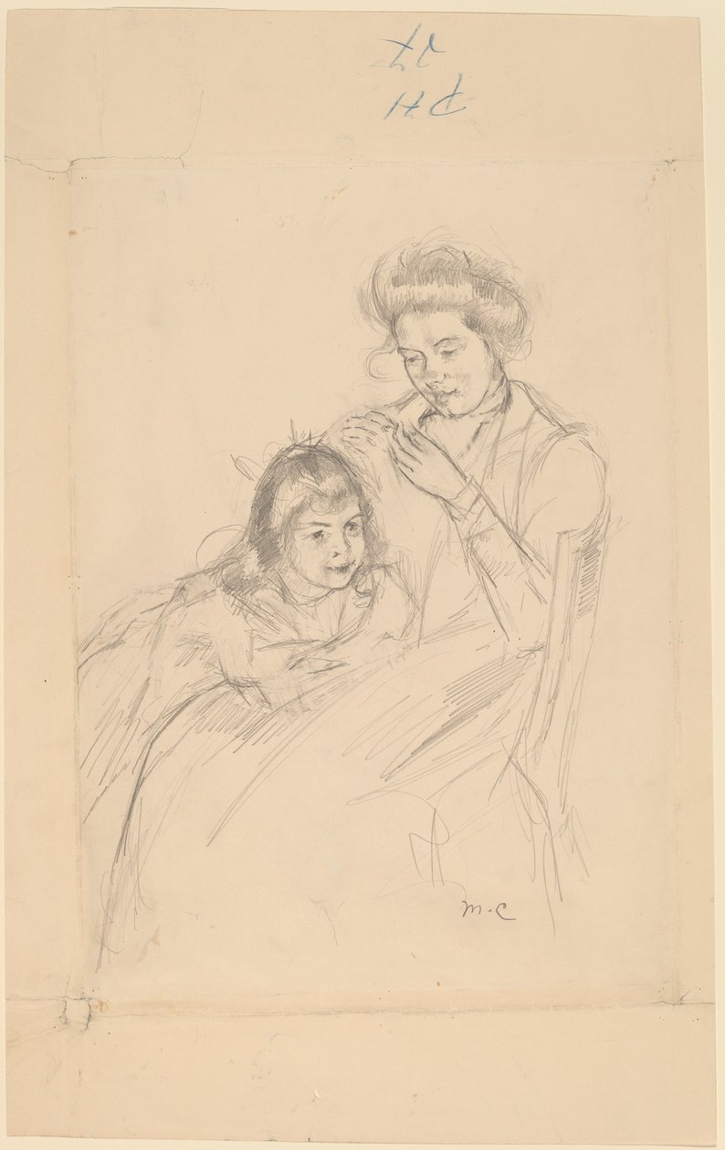 Margot encostada no joelho de Reine de Mary Cassatt
