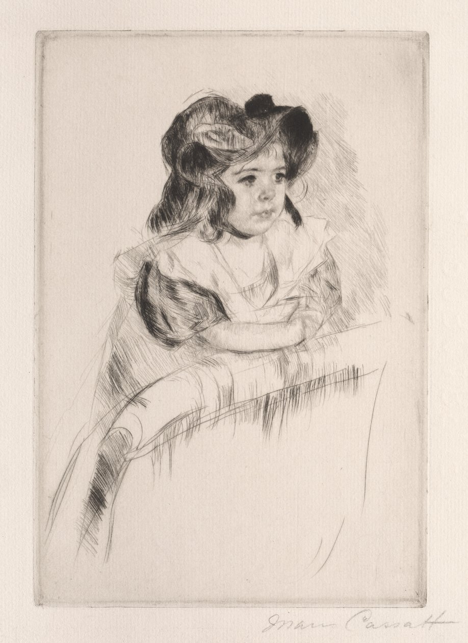 Margot, Descansando os braços nas costas da poltrona, c. 1903 de Mary Cassatt