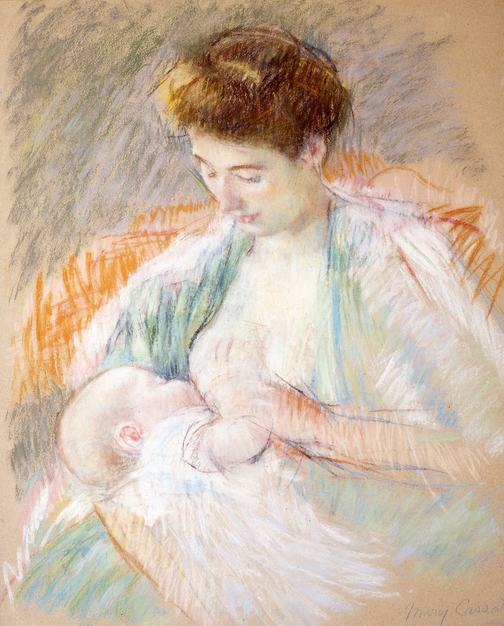 Mãe Rose amamentando seu filho, c.1900 (pastel sobre papel) de Mary Cassatt