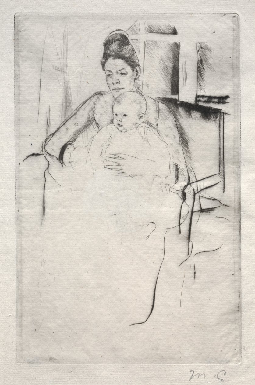 A Sra. Gardner Cassatt e seu bebê sentados perto de uma janela, c. 1887 de Mary Cassatt