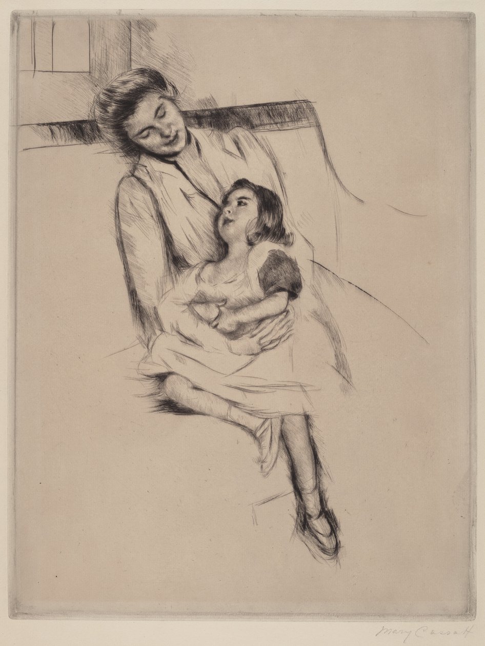 Reine e Margot sentados num Sofá No. 2, c. 1902. de Mary Cassatt
