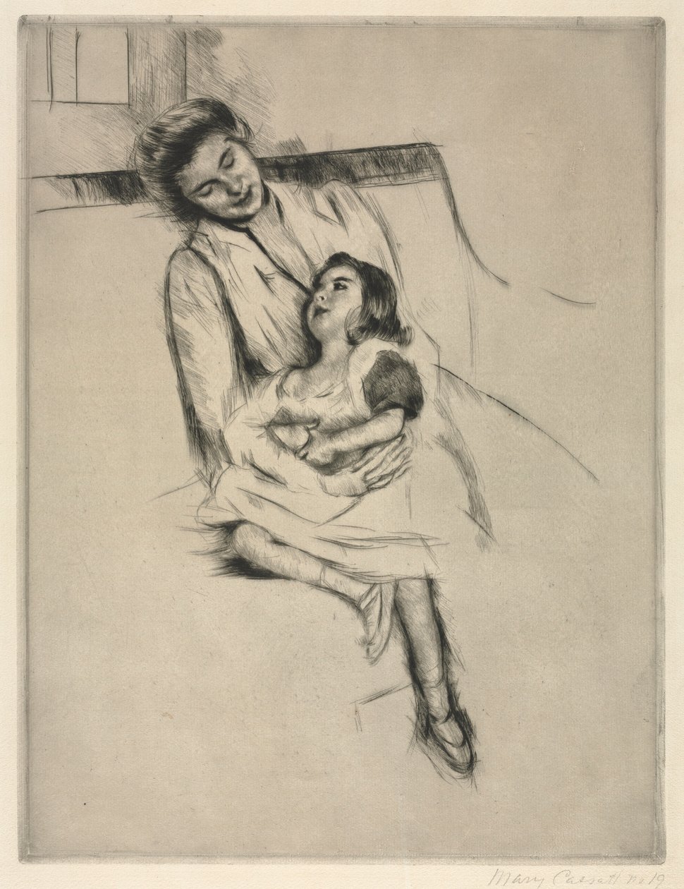 Reine e Margot sentados em um sofá, c. 1902 de Mary Cassatt