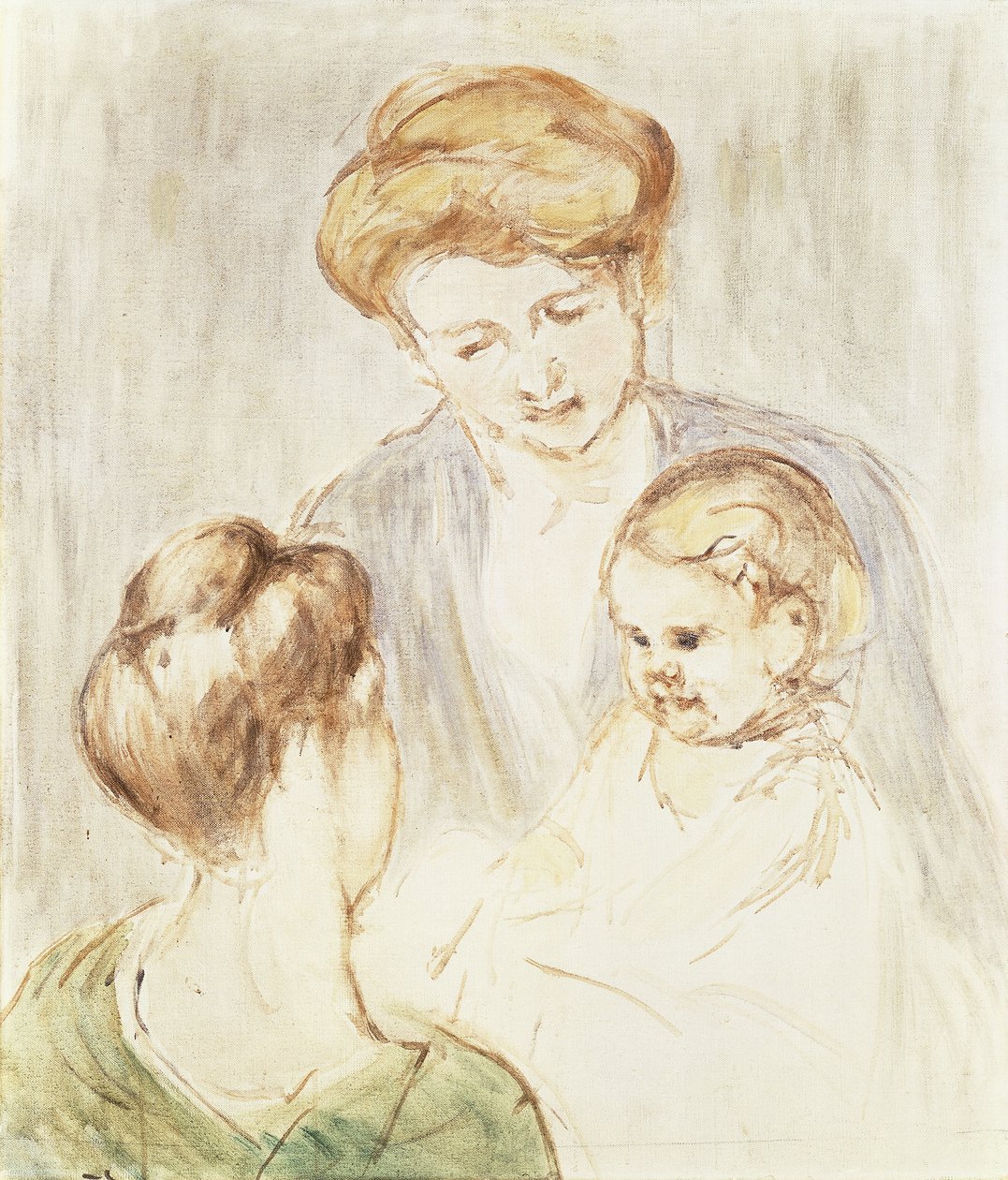 Bebê sorridente com duas meninas, de Mary Cassatt