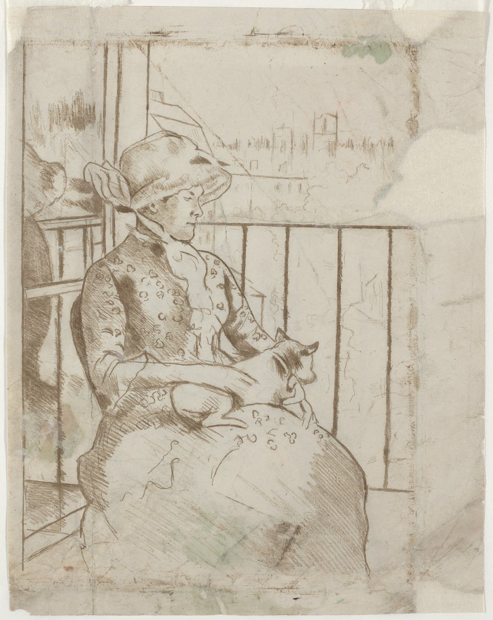 Susan em uma varanda segurando um cachorro [verso] de Mary Cassatt