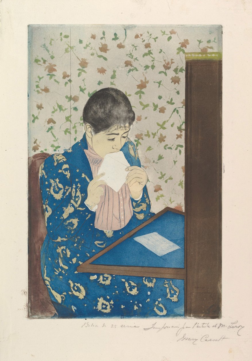 A carta de 1890 a 1891 (ponto de seca e aquatinta, impressa em três placas) de Mary Cassatt