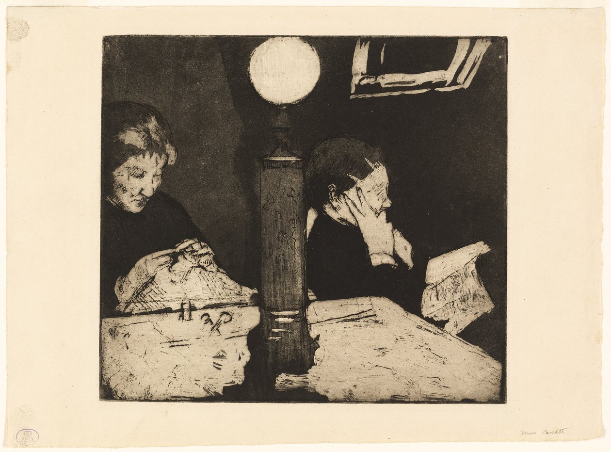 Sob a lâmpada, c.1882 de Mary Cassatt