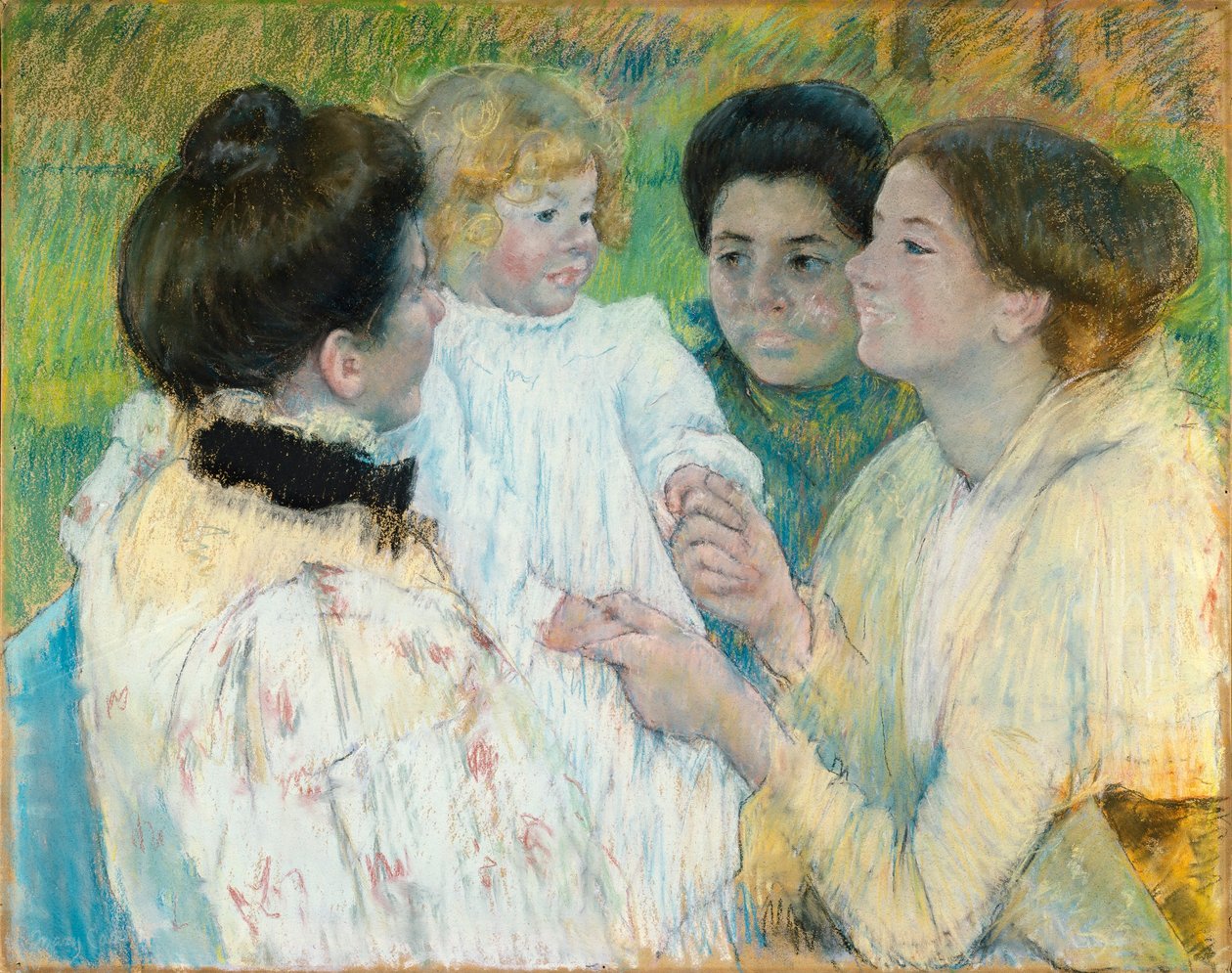 Mulheres a admirar uma criança de Mary Cassatt