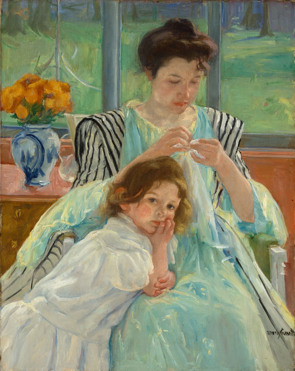 Costura jovem mãe, 1900 de Mary Cassatt