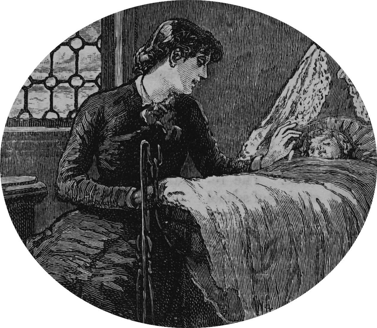 Uma mãe a verificar o seu filho a dormir. de Mary Ellen Edwards