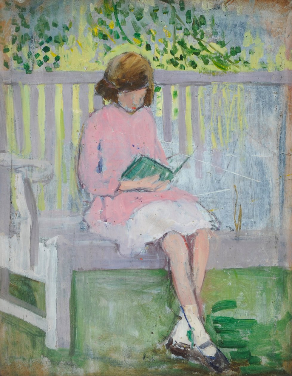 Leitura de raparigas (óleo sobre madeira) de Mary Ethel Hunter