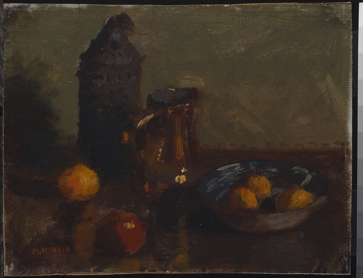 Ainda vida com frutas, c.1900 (óleo sobre tela montado em compensado) de Mary Hiester Reid