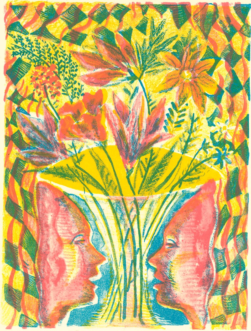 Faces e Flores, 2015 (litografia) de Mary Kuper