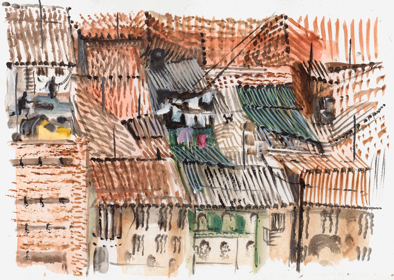 Rooftops, Bogotá, 2008 (caneta e aguarela) de Mary Kuper
