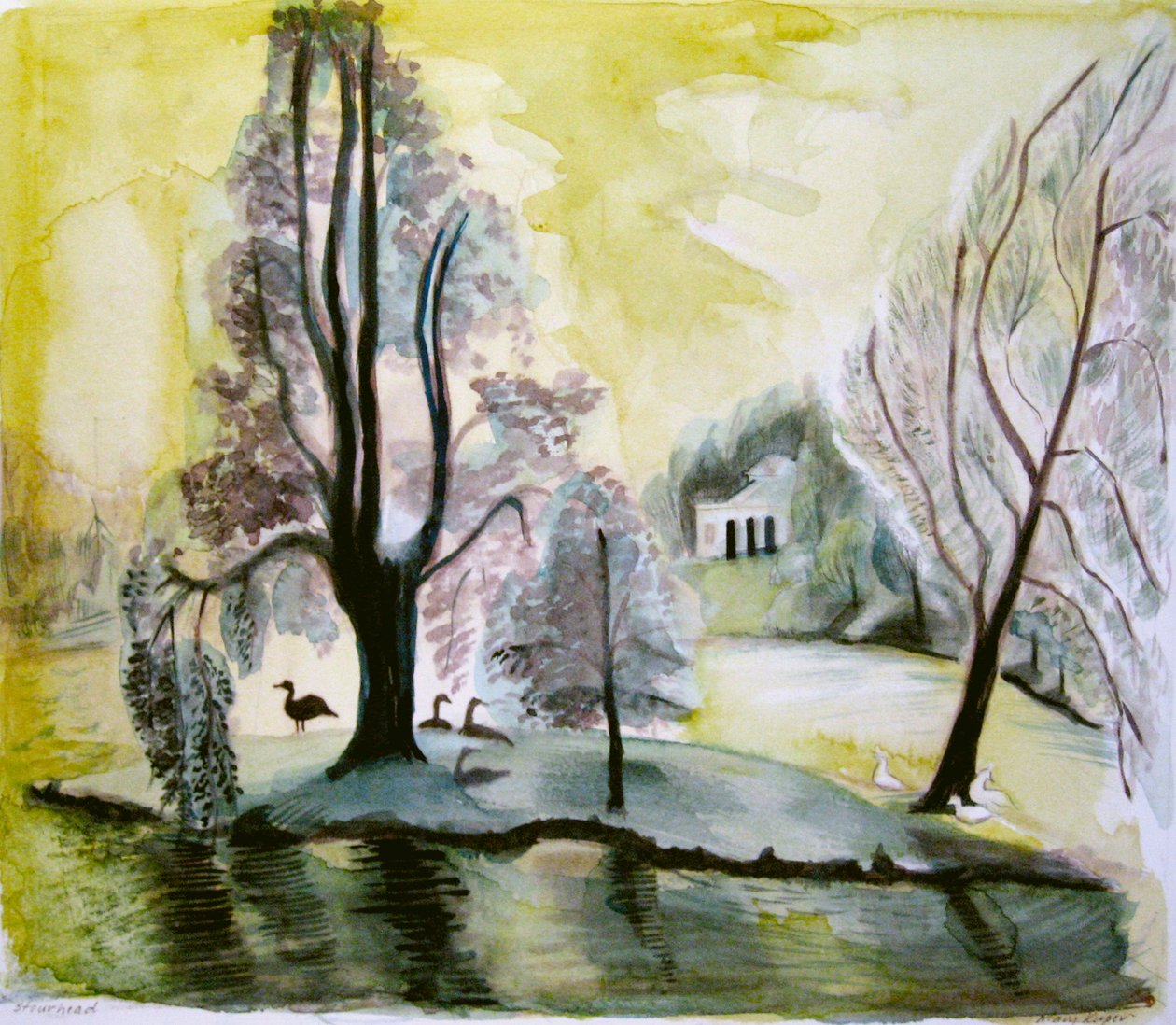 Stourhead, lago da noite, 2006 (aguarela) de Mary Kuper