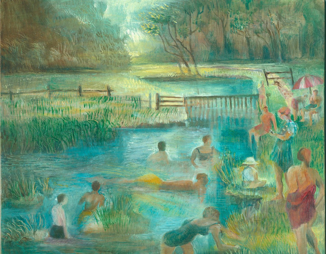Nadadores, Simonsbath, 2012 (petróleo a bordo) de Mary Kuper