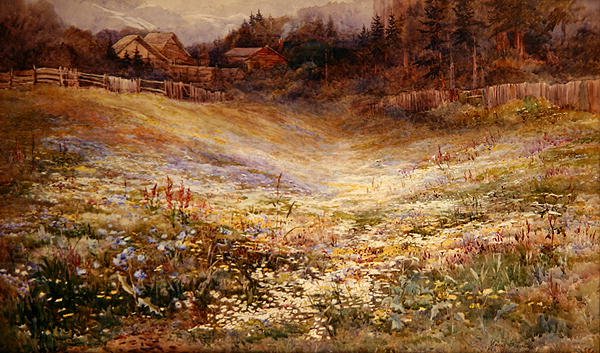 Um Prado nos Alpes (aguarela sobre papel) de Mary Stevens