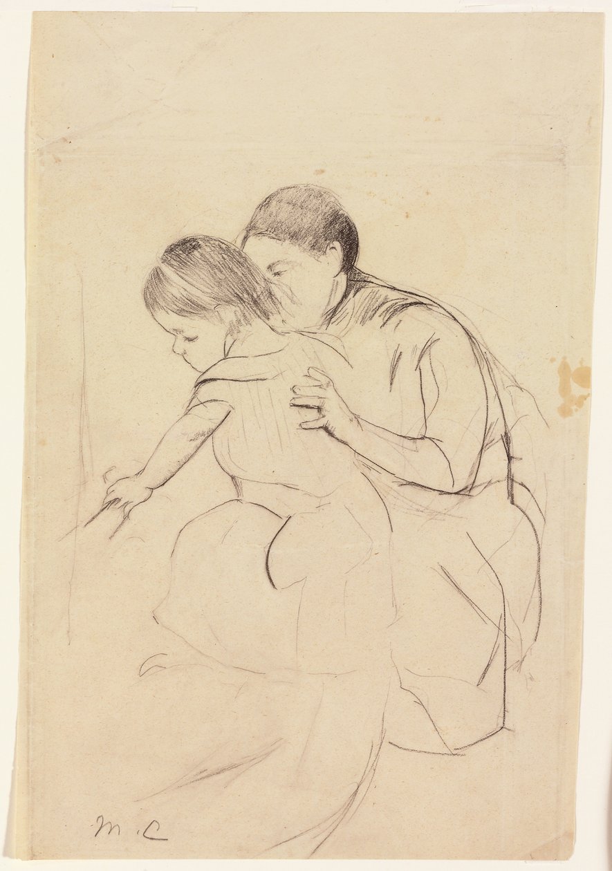 Bebê com a mão esquerda tocando uma banheira, realizada por sua enfermeira, c.1891 de Mary Cassatt