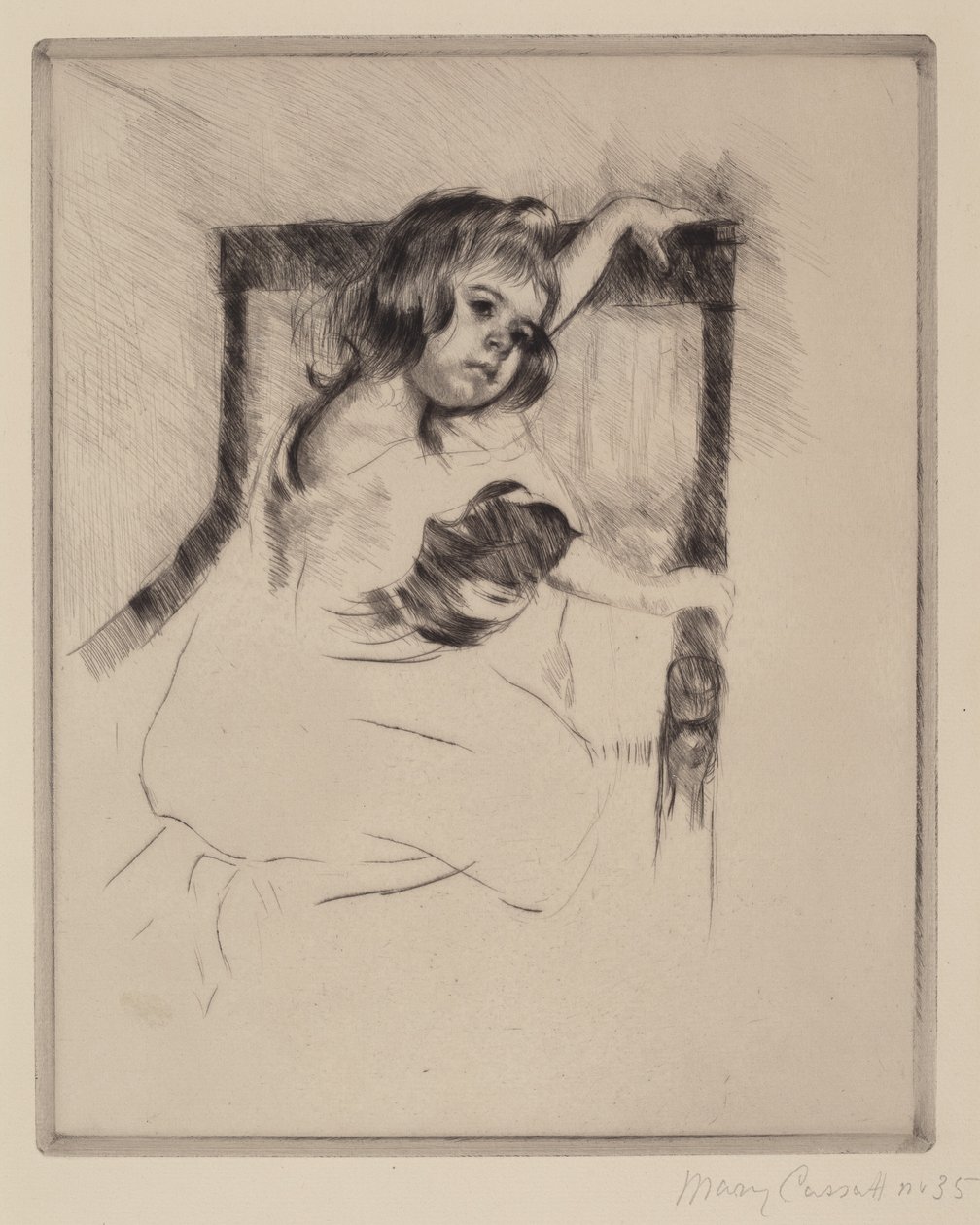Ajoelhado numa poltrona (Margot), c.1903(ponto seco) de Mary Stevenson Cassatt