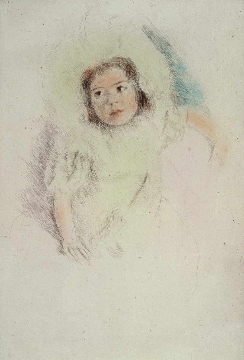 Margot Vestindo um Bonnet (gravura colorida no papel) de Mary Stevenson Cassatt