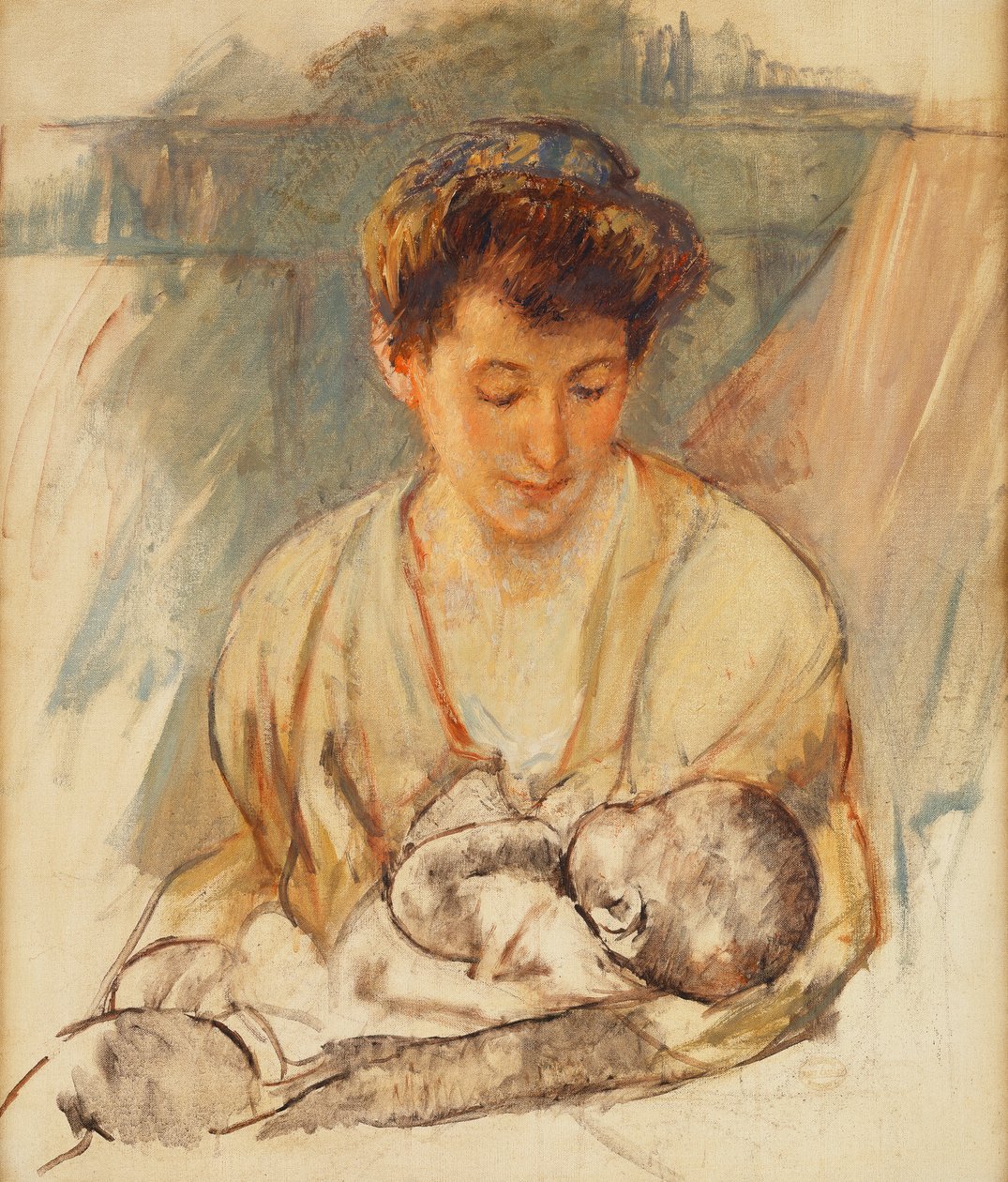 Mãe Rose, olhando para seu bebê dormindo, c.1900 de Mary Cassatt