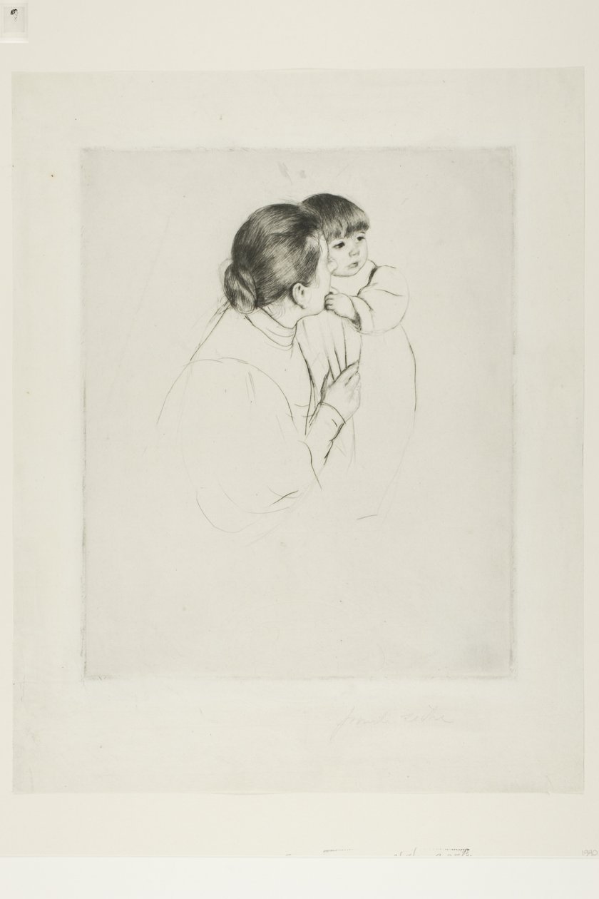 Mãe camponesa e criança, c.1895 (ponto seco sobre papel marfim) de Mary Stevenson Cassatt