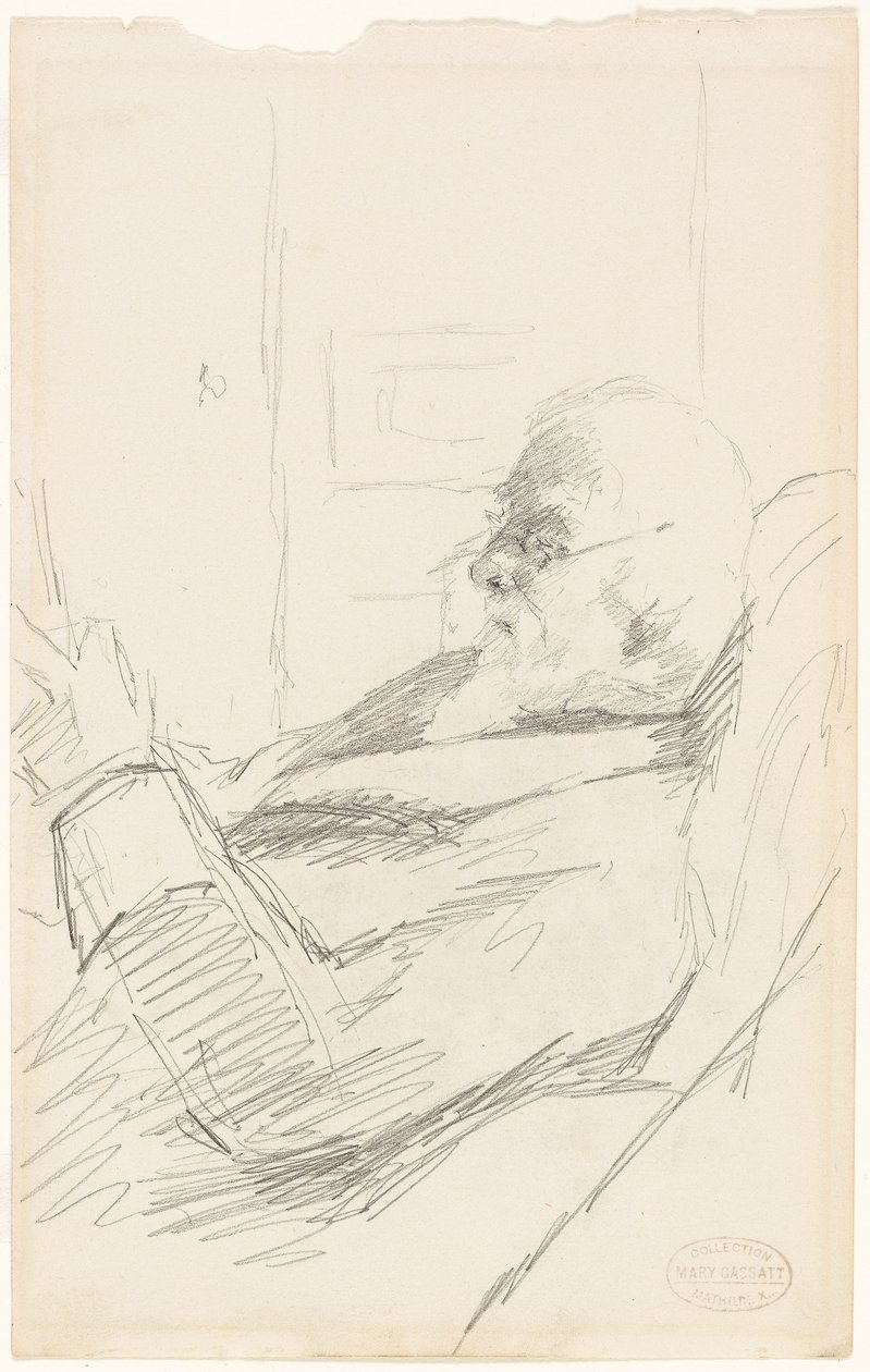 O Pai do Artista a Ler, c.1883 (grafite, sobre papel de marfim) de Mary Stevenson Cassatt