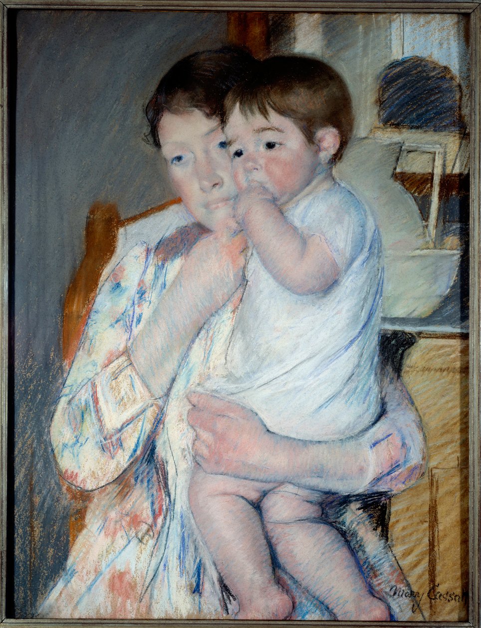 Mulher e criança em frente a uma pastilha onde se coloca uma compota e uma tigela. Pintura de Mary Cassatt (1844-1926) Ec. Am de Mary Stevenson Cassatt