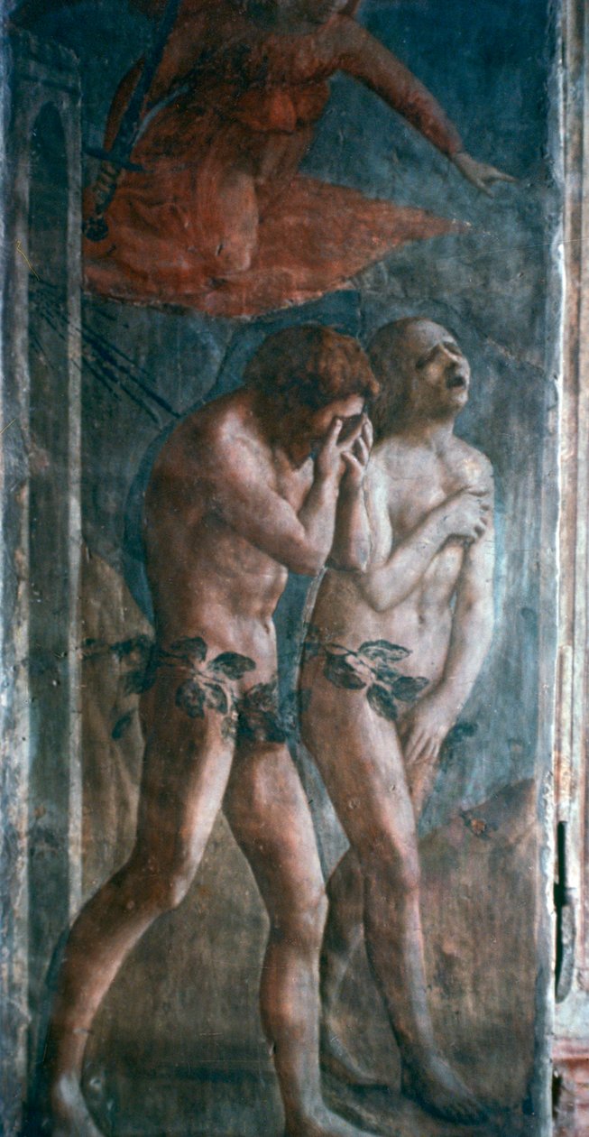 "Adão e Eva banidos do Paraíso", detalhe, pré-restauração, c1427.   de Masaccio Tommaso