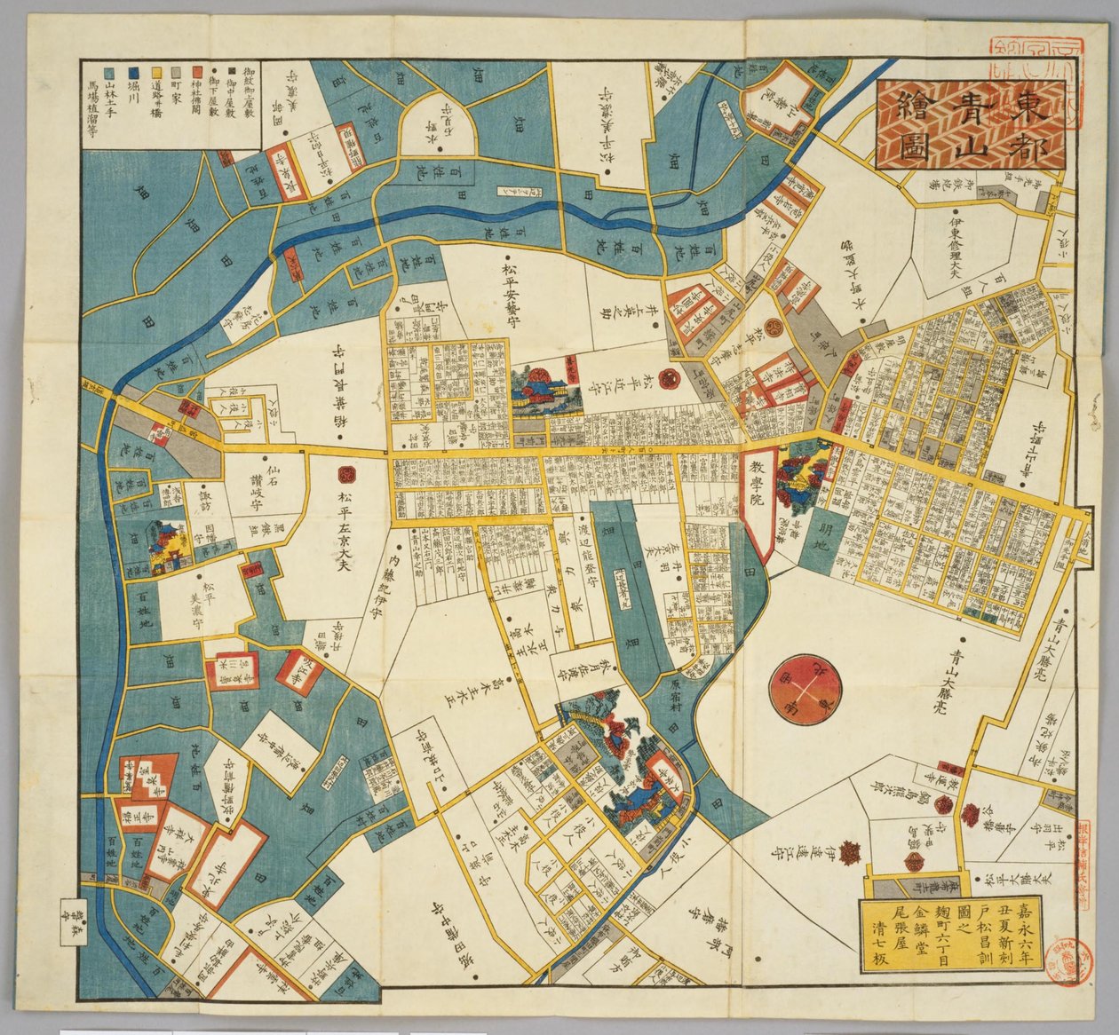 Mapa de 1853 Edo ao redor da atual rua Aoyama, de Miyamasusakaue de Masanori Tomatsu
