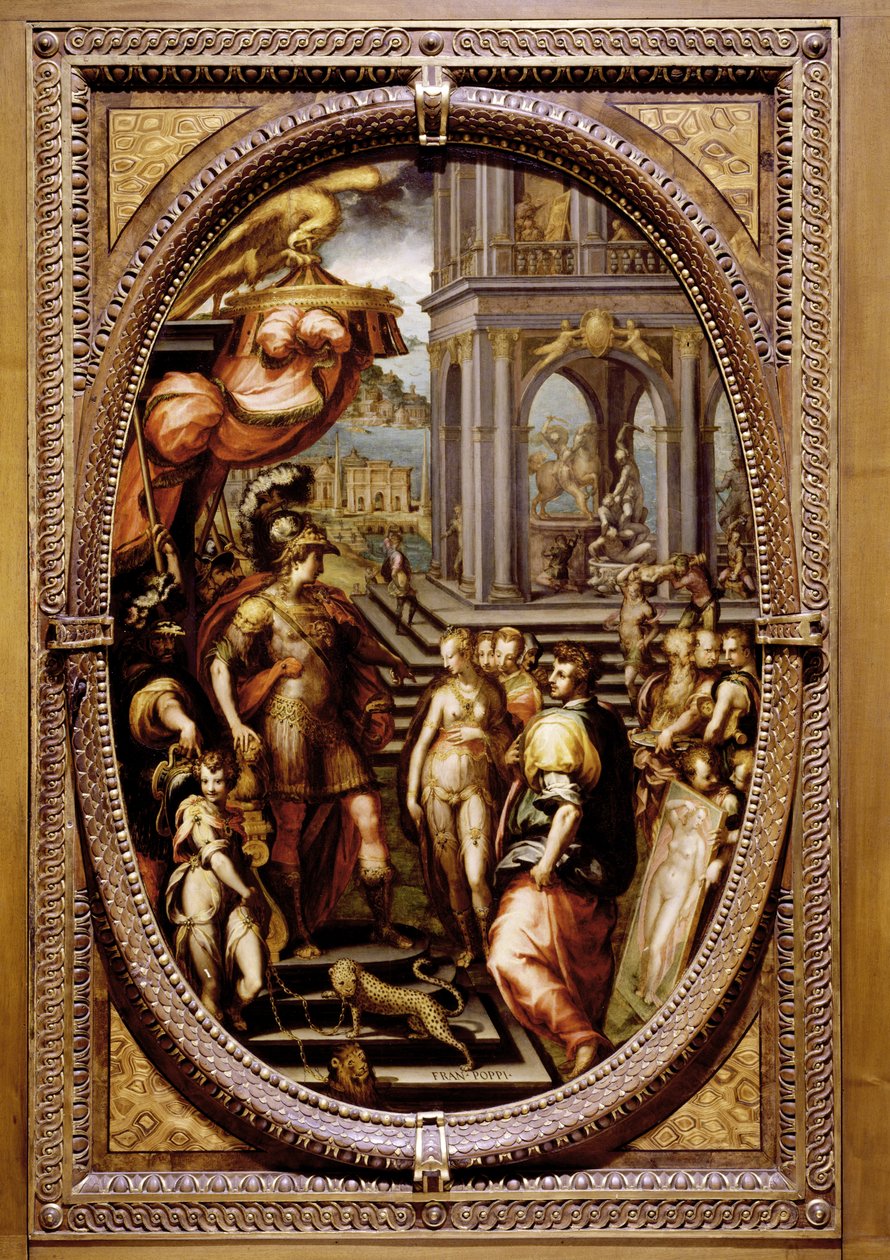Alexandre, o Grande, dando Campaspe para Apelles, 1572 (óleo sobre ardósia) de Maso da San Friano