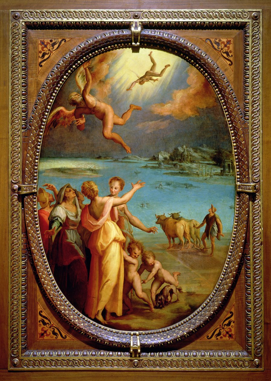 A queda de Ícaro, 1572 (óleo sobre ardósia) de Maso da San Friano