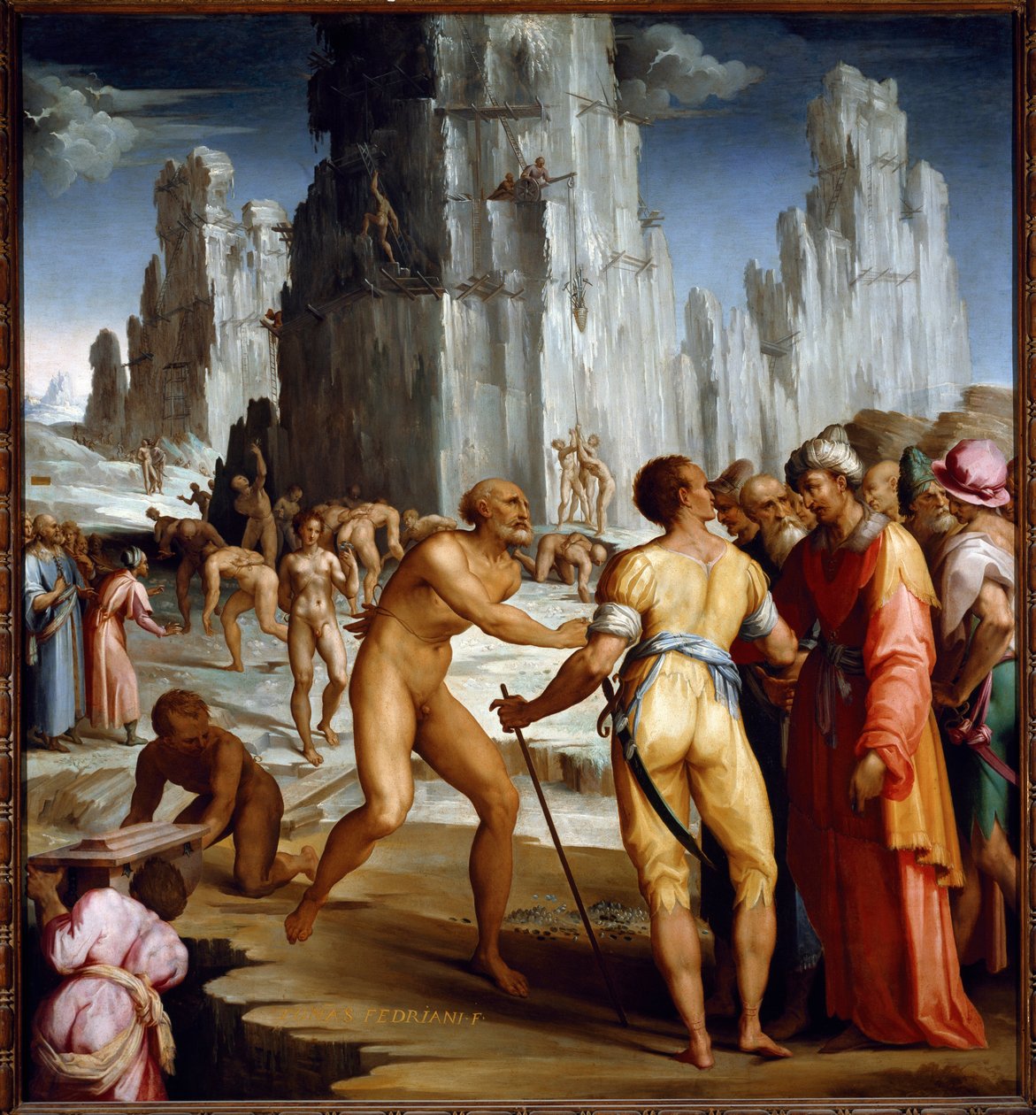 Trabalho de mineração de diamantes. (Pintura de Maso da San Friano