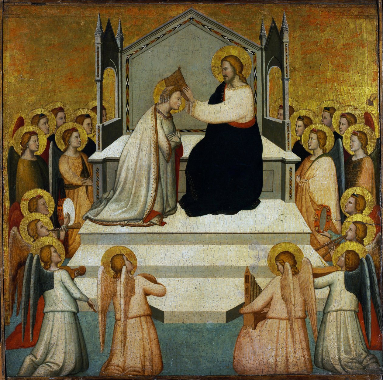 Coroação da Virgem - A Coroação da Virgem - Maso di Banco (?-1348) - 1335-1340 - Tempera no painel - 51.2x51.7 - Szepmuveszeti Muzeum, Budapeste de Maso di Banco