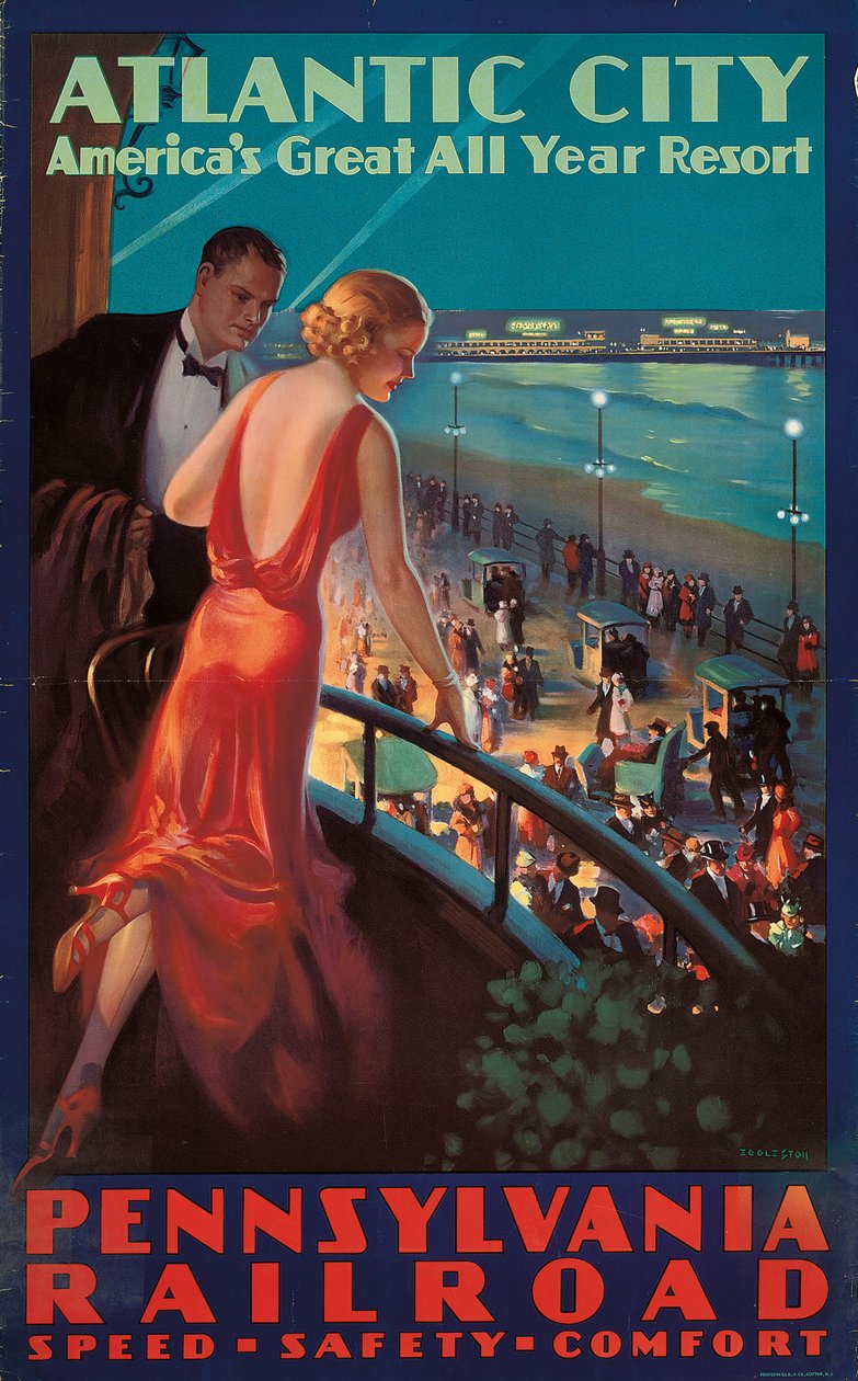 Viagem de propaganda em pôster para Atlantic City pela Pennsylvania Railroad de Mason Edward Eggleston