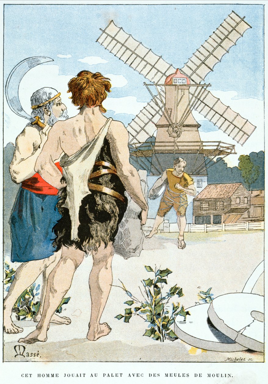 2ean-LOurs encontra Roue de Moulin, o primeiro dos três homens fortes que o acompanham em suas aventuras, c.1900 de Masse Masse