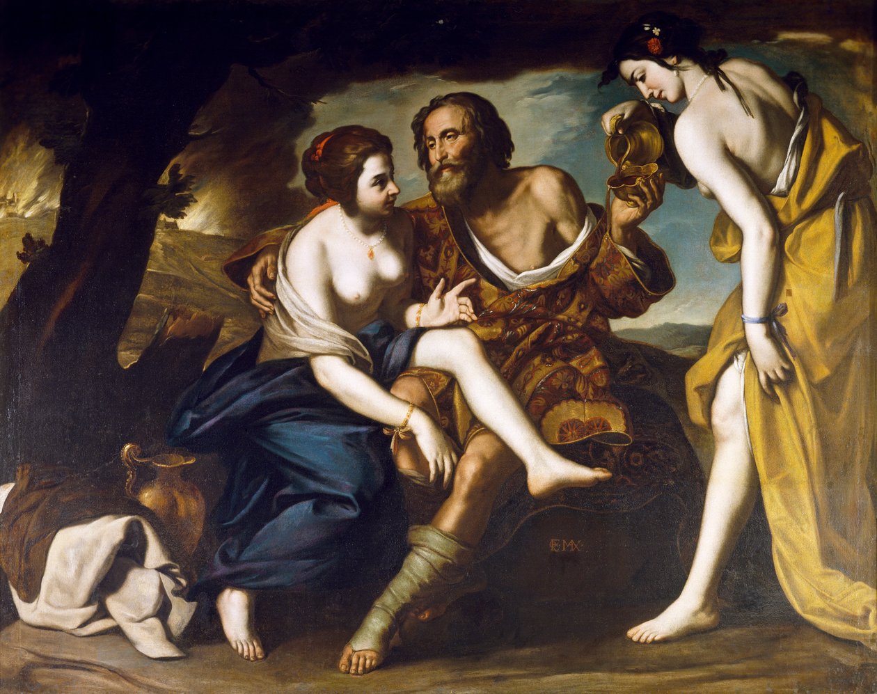 Lote e suas filhas (óleo sobre tela) de Massimo Stanzione