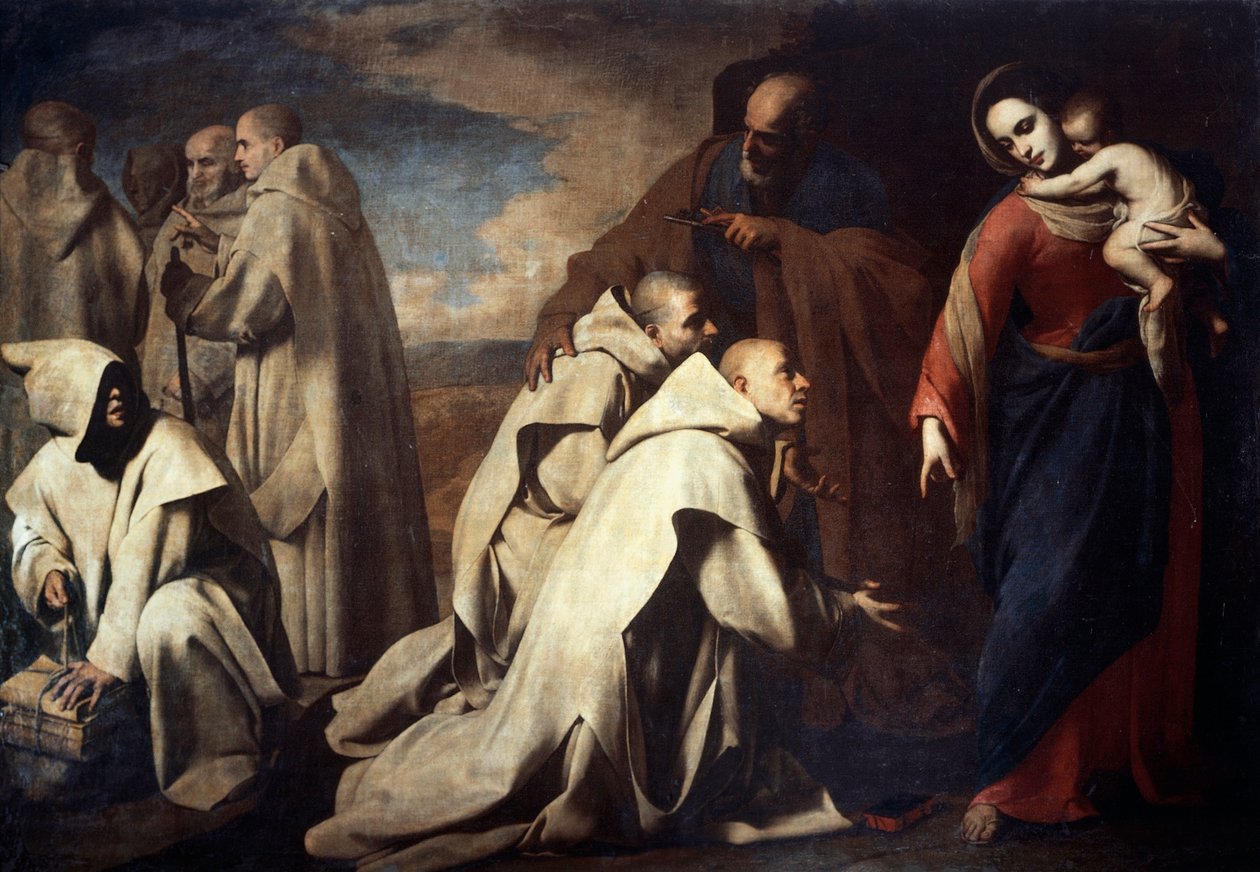 Madonna e São Pedro confortando os seguidores de São Bruno, realizada em Roma na Corte Pontifícia (óleo sobre tela) de Massimo Stanzione